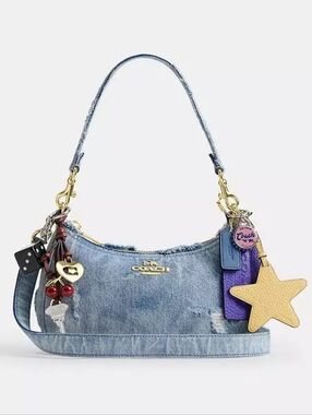 *NWT* COACH Teri Shoulder Bag In Loved Denim With Charms